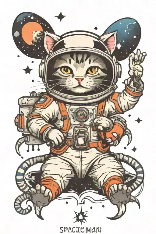 SPACEMAN cat tattoo design idea