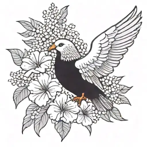 design a shoulder tattoo that has lilacs and doves and says ol’ granny in the middle make it masculine  tattoo design idea