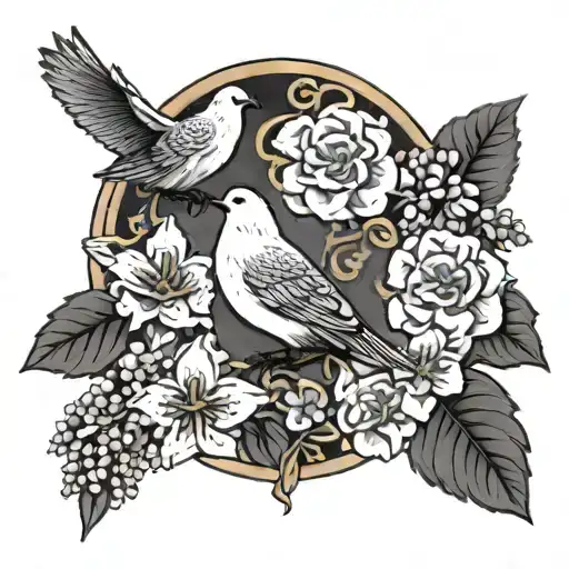 design a shoulder tattoo that has lilacs and doves and says ol’ granny in the middle tattoo design idea