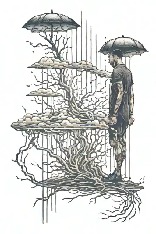 darkness, Duality, rain, light beam, pain, Person standing tattoo design idea