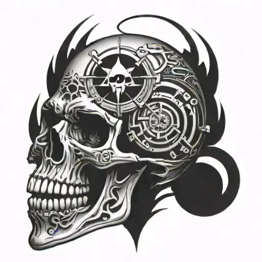 Cyber sigilism skull tattoo design idea