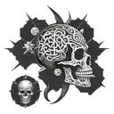 Cyber sigilism skull tattoo design idea