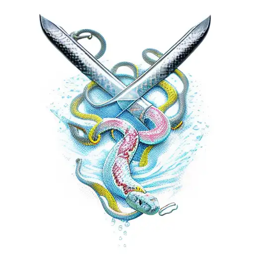 Sword with water or snake tattoo design idea
