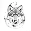 wolf with moon in trash polka style with the colour royal blue tattoo design idea
