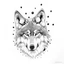 wolf with moon in trash polka style with the colour royal blue tattoo design idea