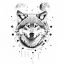 wolf with moon in trash polka style with the colour royal blue tattoo design idea