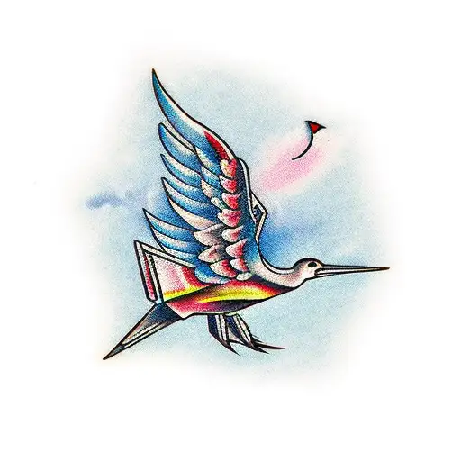 paper crane turns into real crane tattoo design idea