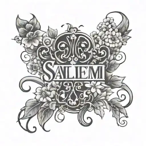 vertical name "salem" with studio ghibli inspired tattoo, flowers vines  tattoo design idea