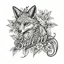 vertical name "salem" with leaves flower petals a fox outline tattoo design idea