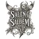 vertical name "salem" wrapped with soot spirits , vines , studio ghibli vibes tattoo design idea