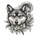 vertical name "salem" with leaves flower petals a shiba inu outline tattoo design idea
