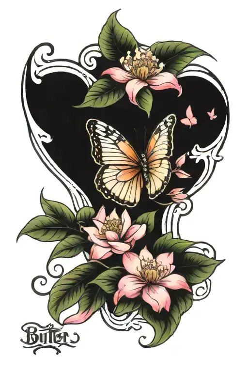 butter fly with magnolia flower tattoo design idea