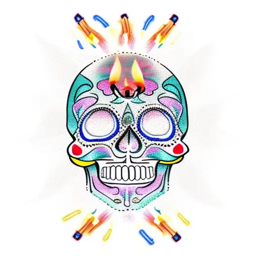 Mexican skull with candles tattoo design idea
