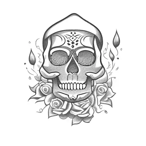 Mexican skull with candles tattoo design idea