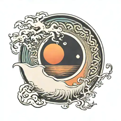 enso circle with sunrise over sea tattoo design idea