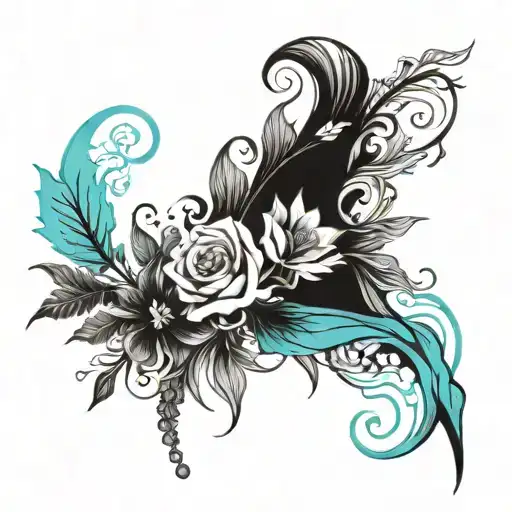 An abstract interpretation of the phrase 'I do not and will not fear tomorrow', incorporating elements of flowers and turquoise tattoo design idea