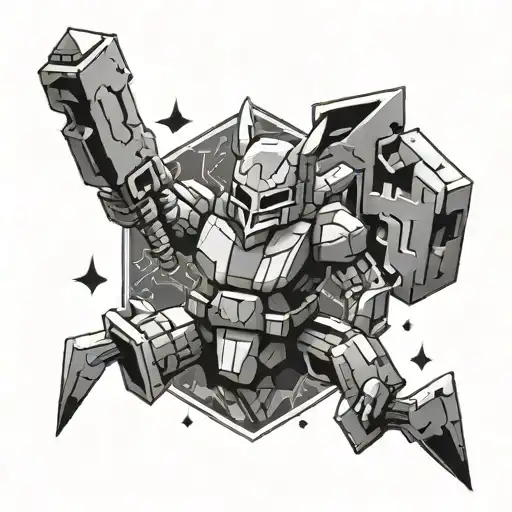 Mjolnir surrounded by pixelated Pikachu characters in a political rally setting tattoo design idea