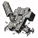 Mjolnir surrounded by pixelated Pikachu characters in a political rally setting tattoo design idea