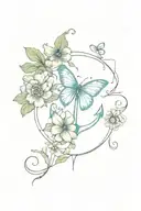birth month flowers , September, April, May, June . and anchor with a shamrock center. a blue butterfly flying over.  tattoo design idea