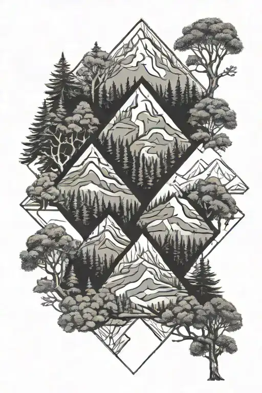 father&two sons, mountains, forest, natur balance, together tattoo design idea