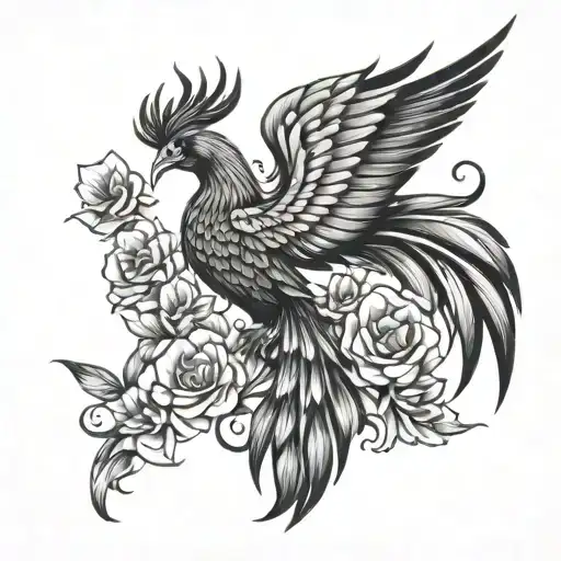 pheonix with flowers in tail feathers instead tattoo design idea