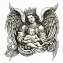 king saving angel and the angel holding baby  tattoo design idea