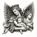 king saving angel and the angel holding baby  tattoo design idea