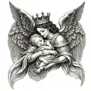 king saving angel and the angel holding baby  tattoo design idea