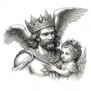 the king and angel holding a baby girl  tattoo design idea