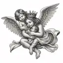 the king and angel holding a baby girl  tattoo design idea
