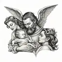 the king and angel holding a baby girl  tattoo design idea