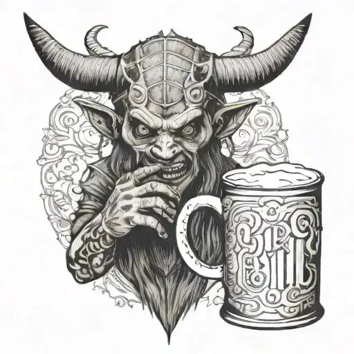 a man refuses a mug of beer that the devil hands him tattoo design idea