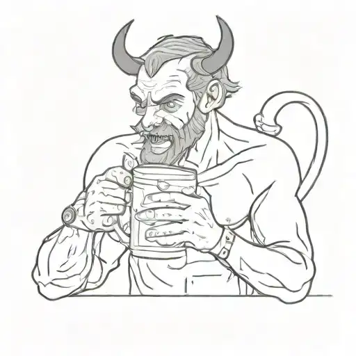 a man refuses a mug of beer that the devil hands him tattoo design idea