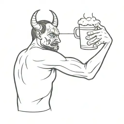 a man refuses a mug of beer that the devil hands him tattoo design idea
