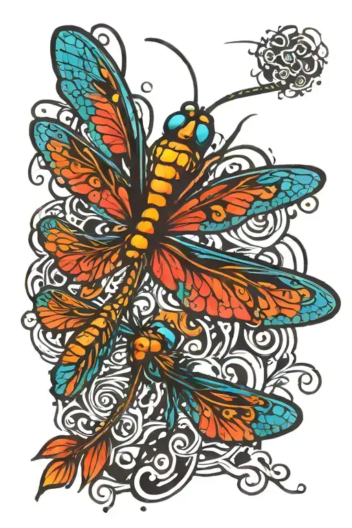 dragonfly flying tattoo design idea