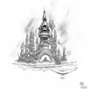 underwater goth mermaid castle, fish, seaweed tattoo design idea