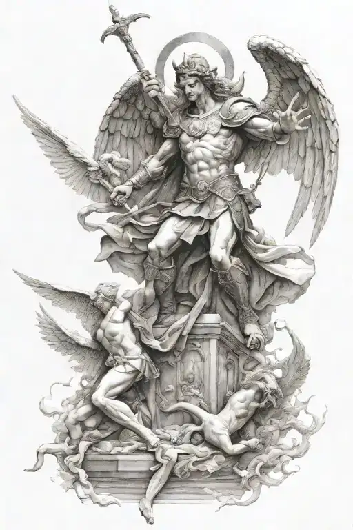 St. Michael defeating Lucifer tattoo design idea