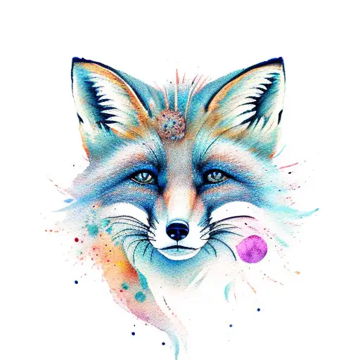 fox full body watercolor tattoo design idea