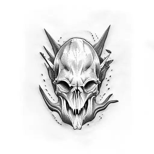 half dinosaur skull, half dinosaur flesh tattoo design idea