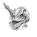 half dinosaur skull, half dinosaur face tattoo design idea
