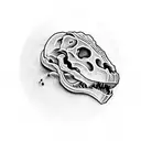 half dinosaur skull, half dinosaur flesh tattoo design idea