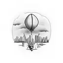 Scarface world is yours blimp with Miami skyline and money  tattoo design idea