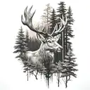 deer and forest tattoo design idea