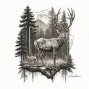 deer and forest tattoo design idea