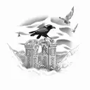 Crows with 2 tombstones tattoo design idea