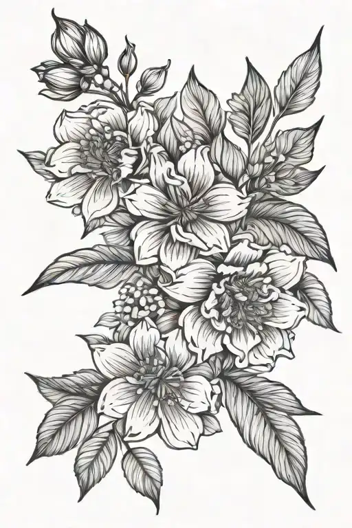 January, February, September, December, December birth flowers tattoo design idea
