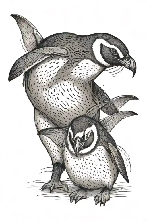 two  penguins tattoo design idea