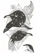 two penguins and space with planets tattoo design idea