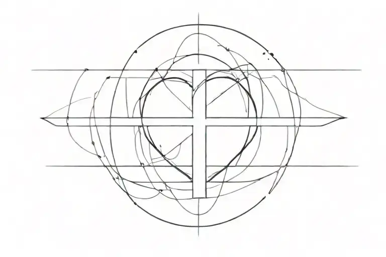 heart, division, cross, tattoo, horizontally layed out in a aestetic font  tattoo design idea