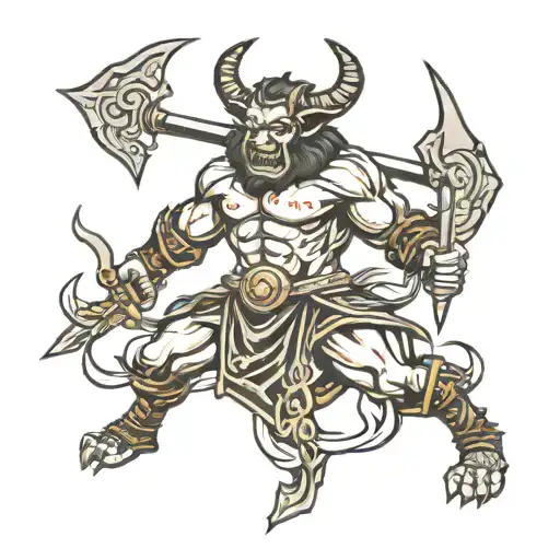 minotaur warrior wielding swords tattoo design idea